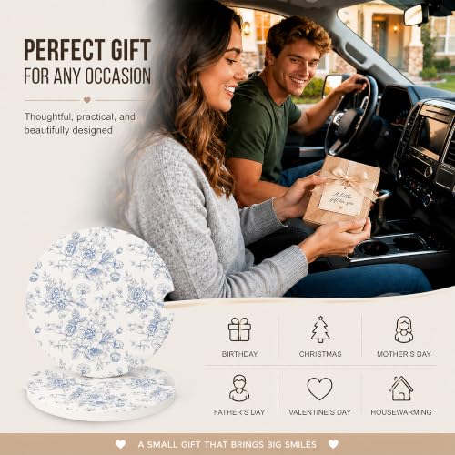 Car Coasters for Cup Holders, Blue Floral Car Coasters Set of 2, B06 - color: Blue Floral