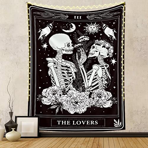 Naykow Skull Tapestries Black and White Skeleton Gothic Grunge Dark Witchy Wall Hanging Decor Tapestry for Bedroom Aesthetic Alt Room (40x60 inches vertical) - size: 60"L x 40"W