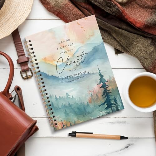Christian Notebook Journal, I Can Do All Things Through Christ Scripture Journal for Women, Nature Landscape Bible Journaling Notebooks for Note Taking, Spiral Notebook 5.5x8.3 Inch - color: PHILIPPIANS 4:13