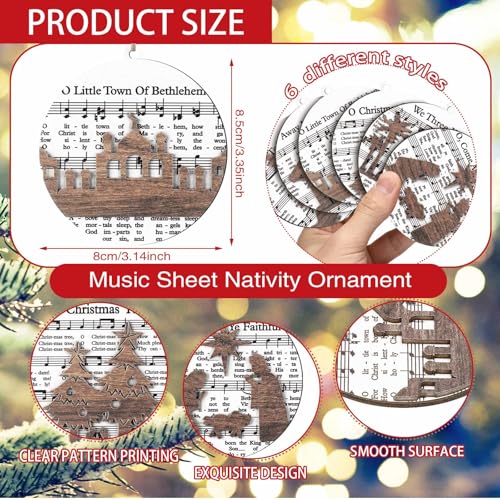 Bucherry 6 Pcs Wooden Christmas Nativity Scene Ornaments Bulk,Music Themed - style: Music Themed
