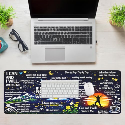 Motivational Quotes Mouse Pad Inspirational Night Sky Extended Mousepad Waterproof Stitched Edges Rubber Base Non-Slip Deskmap Computer Keyboard Mat 31.5x11.8 Inch - color: Motivational Quotes, size: 31.5" x 11.8"