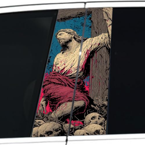 1 Pair Jesus Car B-Pillar Decals, Cross Car Center Pillar Stickers, Waterproof Vinyl Christian Vehicle Door Pillar Sticker Scratch Cover Sticker for Car Auto SUV (Jesus - 3) - color: Jesus - 3