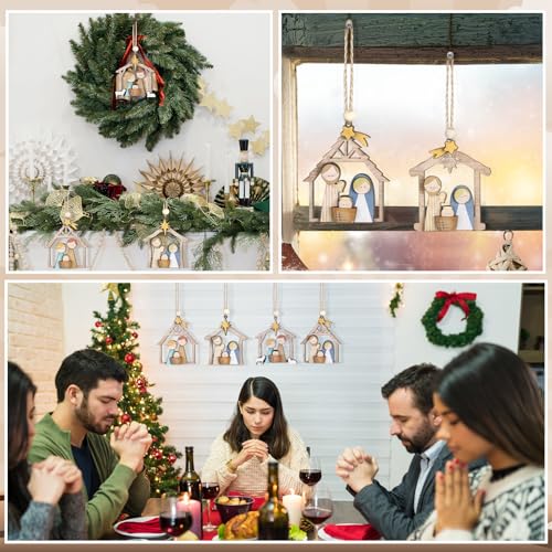 Gerrii 6 Pcs Christmas Nativity Ornaments, Wooden Farmhouse Scene for Tree