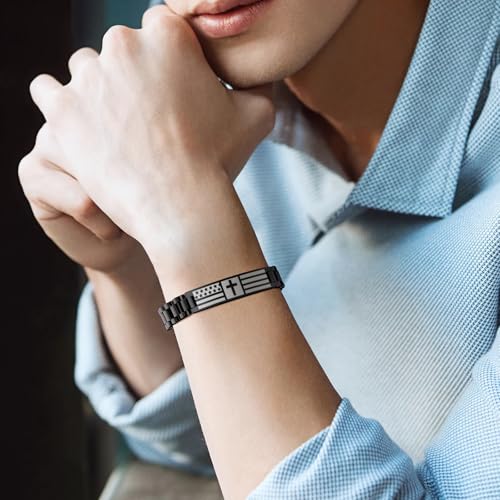 VNOX Personalized Religious Jewelry-Engraved Inspirational Christian Faith Bible Verse Quote Wristbands Elegant Link Bracelet Encouragement Gift,Cassic Watch Band Strap Design - style: Black-Steel-0.4"