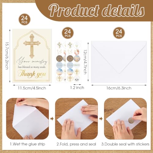AmazingSpark 24 Pack Pastor Appreciation Cards with Envelopes, Religion - style: Religion