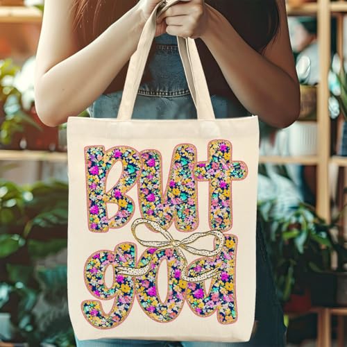 Faith Canvas Tote Bag, Christian Gifts for Women Mama Sister Inspirational Bible Verse Birthday Christmas - color: Vintage But God 860