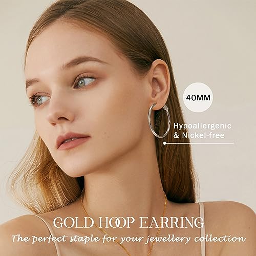 2MM Thin Gold Hoop Earrings Sterling Silver Post Hoop Earrings For Women Diamond-Cut Gold Hoops Earrings 14K Gold Plated Hoops Earrings Lightweight Hypoallergenic Oversize Gold Earrings For Women - color: Silver-40MM