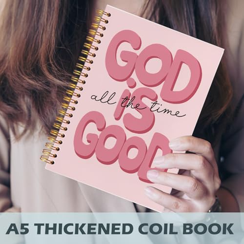 Yhtrg Red Preppy God Is Good Notebooks, Brown Christian Spiral Notebook Gift for Women, Bible Journaling Notebooks for Office School Supplies, 5.5x8.3 Inch - color: god12