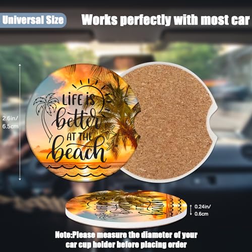 Cup Holders Car Coasters - Sea Beach Palm Tree Absorbent Ceramic Coaster, Drink Cup Holder Coasters, Auto Accessories for Women & Men, Pack of 2 - color: Life is Better at the Beach