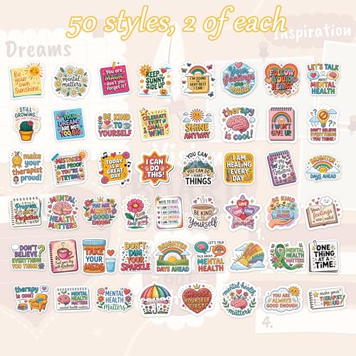 100 Pcs Mental Health Stickers, Positive Affirmation Self Care Stickers - color: Mental Health Affirmation