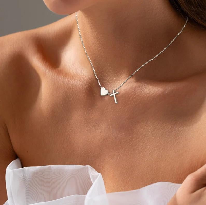 WEDDINEN First Communion Confirmation Baptism Jewelry Gifts for Teens Girls Kids,Cross Heart Necklace for Women Girls Christian Religious Stuffers Jewelry Gifts for Kids - style: First Communion-Silver