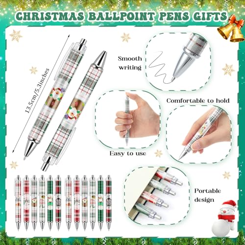 36 Pcs Christmas Pens Bulk Gift Cute Red and Green Buffalo Plaid Xmas Party Favors Retractable Ballpoint Gel Ink Pens Novelty Santa Claus for Adults Office Supplies Rewards Stockings Stuffers (Plaid) - style: Plaid