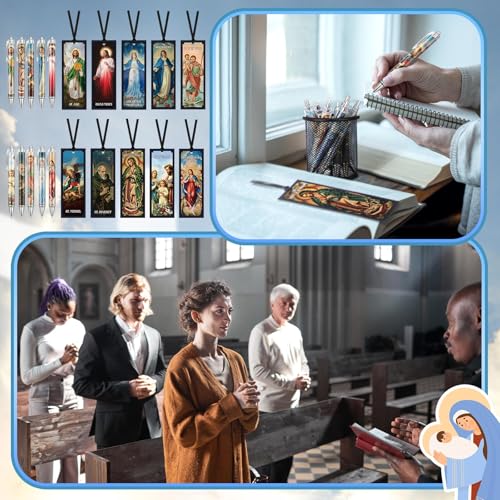 Sayglossy 40 Pcs Catholic Bible Gifts Set 20 Christian Ballpoint Pens &20 Prayer Bookmarks Religious Saints Jesus Virgin Mary Gifts Bulk for First Communion Baptism Confirmation Lent Favors(Classic) - style: Classic