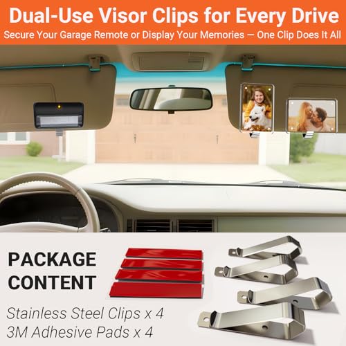 Photo Frame Visor Clips for Car Sun Visor with Adhesive 4-Pack