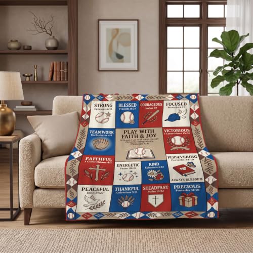 Christian Baseball Throw Blanket - Gifts for Teen Boys, Athletes, Coaches - color: Tk037, size: 80"x60"