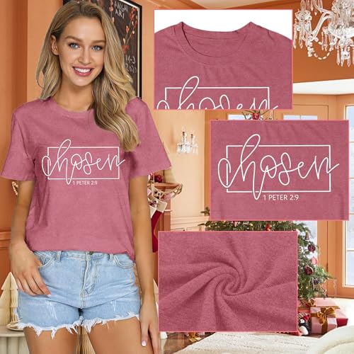 Women's Christian Shirt Christ Chosen T-Shirts Bible Verse Tee Tops - color: Pink, size: Medium