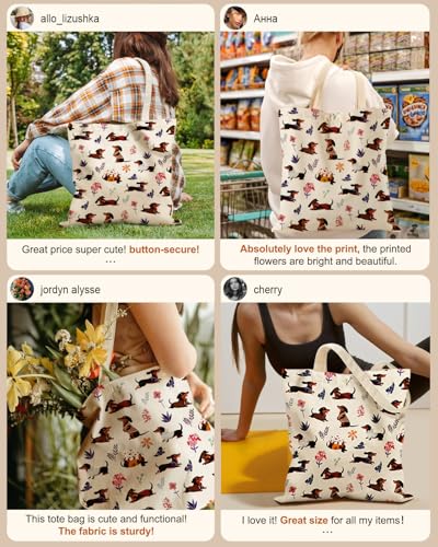 Miss Adola Canvas Tote Bag with Zipper for Women - color: Colorful Dachshund