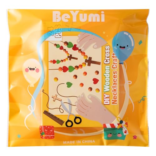 BeYumi Fall Cross Necklace Craft - 24Pcs Thanksgiving Wooden Cross Beads Necklace Craft Kit for Kids DIY Thankful Gift Autumn Religious Christian Wood Art Decor Sunday School Classroom Party Favors - style: Fall