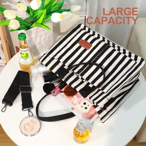 LHMTQVK Canvas Tote Bag for Women, Work & Bible Study Handbag - color: Black Stripe