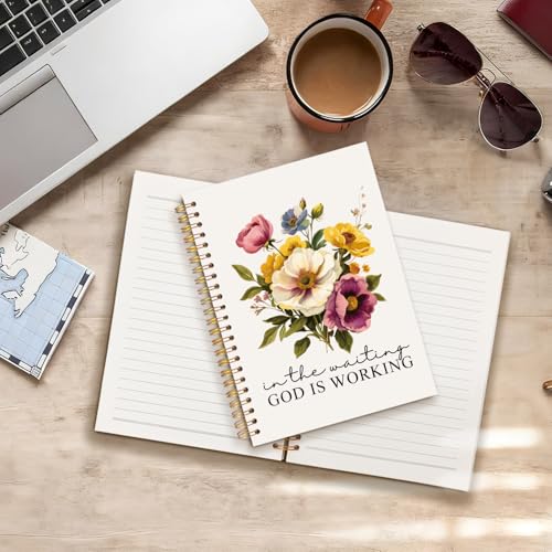 Floral Christian Bible Verse Notebook Journal, in the Waiting God is Working Religious Prayer Spiral Hardcover Notebook Journal for School Office Work, 5.5x8.3 Inch - color: God Is Working