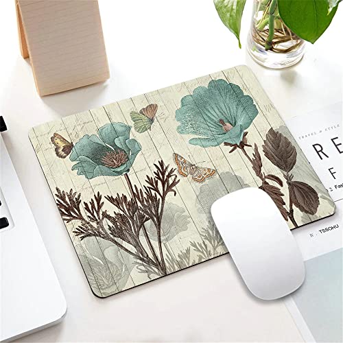 Blue Flowers and Butterflies Mouse Pad, Gaming Mouse Mat with Custom Design, Non-Slip Rubber Base Mousepad, Office Mouse Pads, 9.5 x 7.9 Inch - color: TSP221