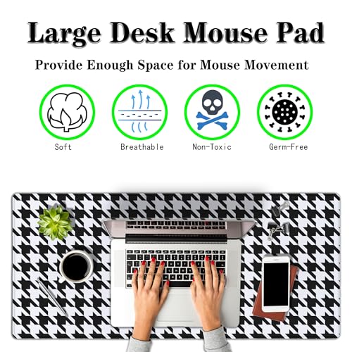 Gaming Mousepad Black and White Desk Mat for Desk Big Mouse Pads Keyboard Pad Home Office Decor Waterproof Non-Slip Rubber Base 35.4" X 15.7" for Game Office, Houndstooth Pattern - color: Black And White Houndstooth Pattern