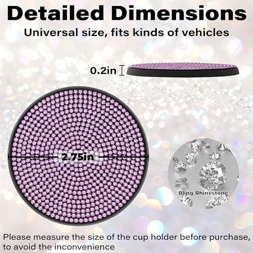 BFXM 2 PCS Bling Cup Holder Coaster, 2.75“ Silicone Diamond Car Coasters - color: Purple