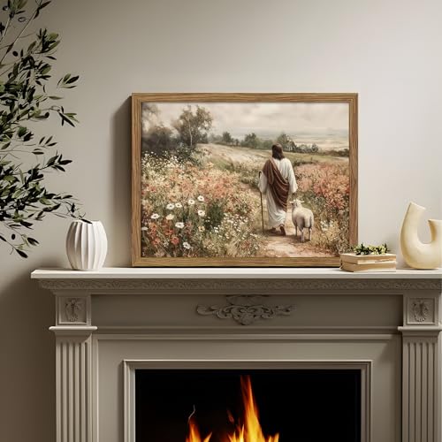 Framed Jesus And Lamb Wall Art Christian Pictures Wall Decor 8x10 Inch - color: shepherd, size: 10"L x 8"W