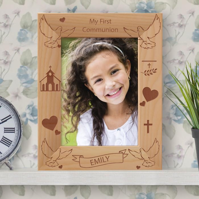 My First Communion Personalized Wooden Photo Frame 3 1/2" x 5" Brown (Vertical) - size: 5" x 3 1/2", style: Vertical