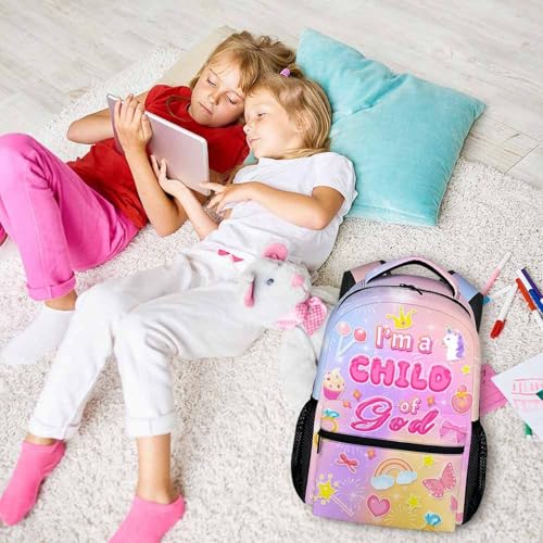 School Backpack Christian Backpacks for Girls Kids Toddler, Lightweight I am a Child of God Bookbag for Kindergarten Elementary Middle - color: Pink