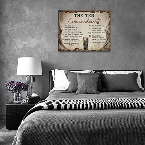 The Ten Commandments Wall Art 10 Commandments Christian Bible Verse Religion Scripture Pictures Wall Decor Canvas Painting Prints Artwork Framed for Church Living Room Bedroom Office 16"x12" - color: 10 Commandments-3, size: 16"L x 12"W
