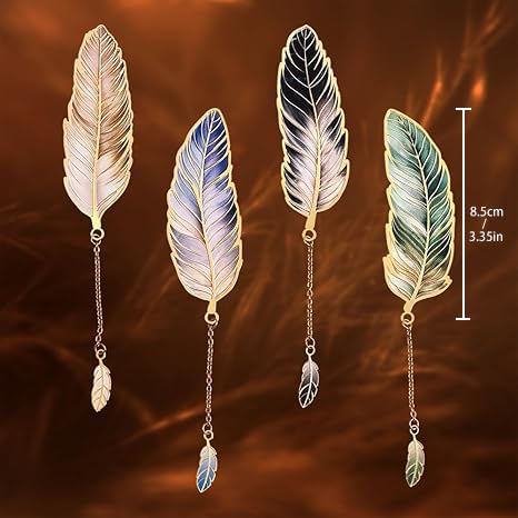 icceemee 4pcs Metal Feather Bookmarks with Bookmarks for Women, Writers, Readers Durable Book Markers Book Accessories Unique Gifts for Men, Women - style: Feather