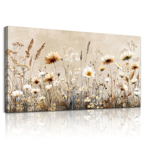 XIGUANGART Floral Wall Art, Large Wall Art, Flower Pictures Wall Decor, Elegant Meadow Wildflowers Art Prints, Nature Aesthetic Paintings for Living Room Bedroom Bathroom Kitchen Farmhouse 20"x40" - color: Vintage Flowers, size: 40"L x 20"W