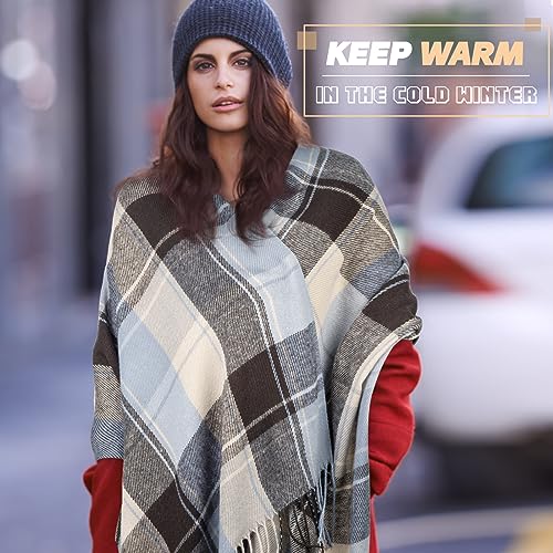 Loritta Winter Scarf for Women, Long Plaid Shawl Wraps Scarves Gifts - color: T-khaki Blue Lattice