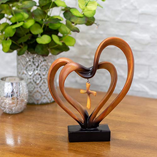 Dicksons It Takes Three Heart and Cross Brown 8.5 x 9.5 Resin Stone Pedestal Table Top Decoration - color: Brown