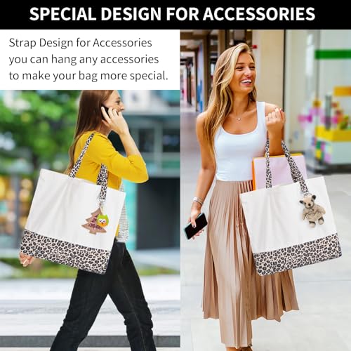 6-Pack Canvas Tote Bags with Zipper, Large Grocery Tote, Leopard Print - color: Leopard Print/White