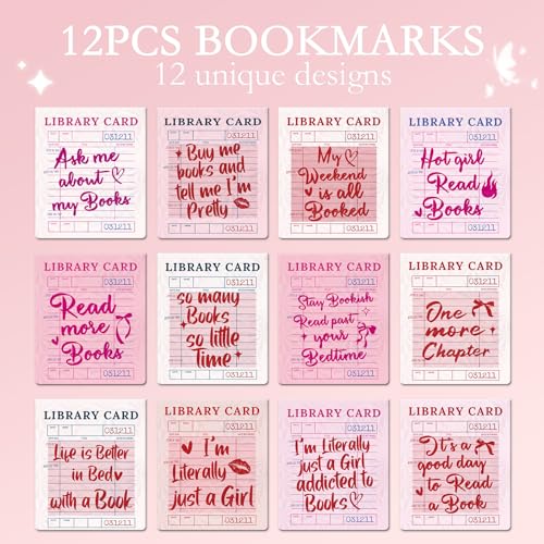 Holographic Magnetic Bookmark Gifts - 12 Pcs Pink Library Card Book Mark Magnet Glitter Reading Tracker Page Clips Marker Gift for Women Bookish Book Lovers School Office Supplies - color: Pink Library Card