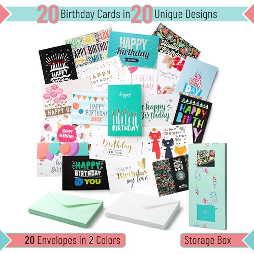 Mr. Pen- Happy Birthday Cards with Envelopes, 20 Pack, 4" x 6" - color: Seafoam, size: 20 Pack