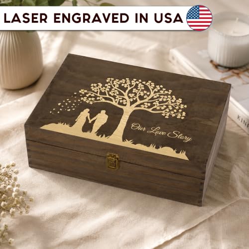 Wedding Engraved Wooden Keepsake Box, Our Love Story Memory Box with Inside Engraving, Wedding Gift Box for Photos, Letters & Precious Couple Memories, X-Large 14.15 x 9.5 x 4.5 Inch - size: X-Large, style: Wedding