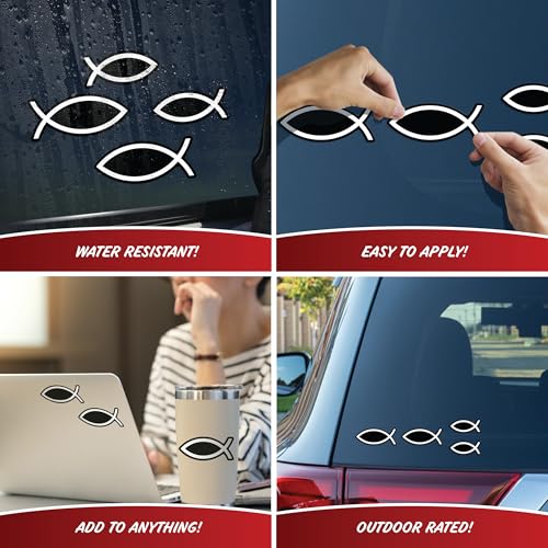 Christian Fish Car Decals - Set of 4 Black White Religious Stickers for Car or Truck Window Icthus Jesus Fish Car Emblem Christian Fish Symbol for Car - style: Christian Fish