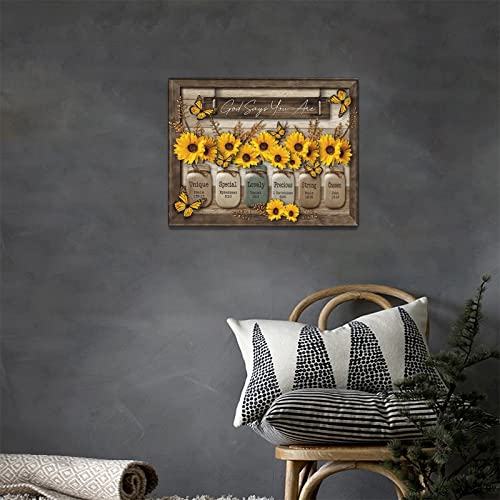 Christian Sunflower Wall Art Rustic Butterfly Bible Verse Pictures Wall Decor Country God Says You Are Canvas Painting Modern Home Artwork Decoration for Bathroom Living Room Bedroom Office Framed - color: Christian Sunflower, size: 16"L x 12"W