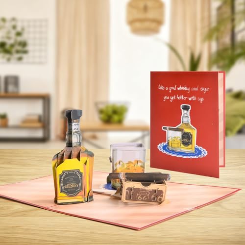 3D Pop Up Interesting Cards for men -Whiskey and Cigars Greeting Card - color: A-Whiskey and Cigars