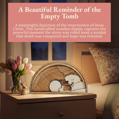 Easter Creche Empty Tomb Decor, Wooden Resurrection Scene Home&Church 7'' - color: Walnut