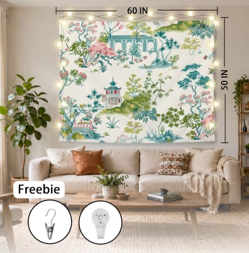 Elpwk Green and Blue Chinoiserie Tapestry Wall Decor 50x60 Inch - color: Green and blue