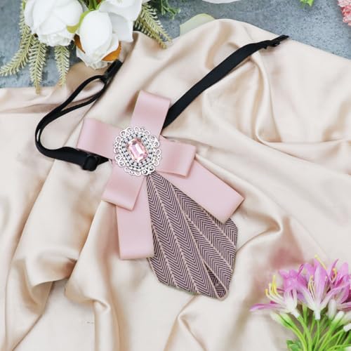 Womens Bow Tie Adjustable Rhinestone Bowtie for Women Ladies Girls Pre-tied Womens Tie for Shirt Suit Uniform - color: Pink-strap-style 3