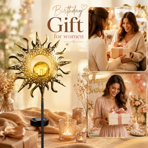 Solar Lights Outdoor Decor Sun Cracked Glass Stake Sun Light Gift for Women - color: Sun