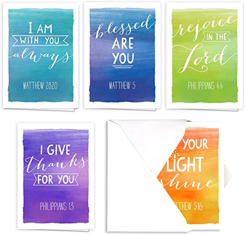 Canopy Street Religious Encouragement Note Card Pack / 25 Bible Verse Cards / 5 Vibrant Watercolor Designs / 3 1/2" x 4 7/8" Christian Greeting Cards - color: Watercolor