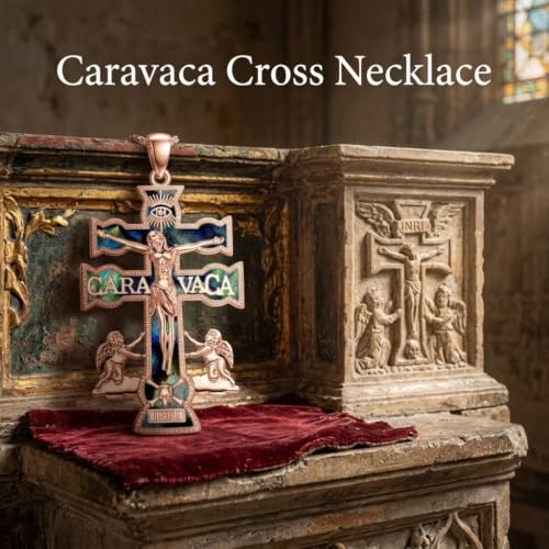 Cross Necklace Origami/Wooden/Caravaca/Faith Pendant Necklace Christian Religious Catholic Cross Jewelry Gift for Women Men - color: Caravaca Cross rosegold