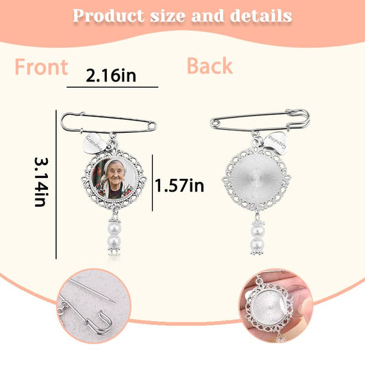 Wedding Double Picture Frame Brooch for Bride Grooms Boutonniece Pin for Wedding Bouquet - color: Grandma
