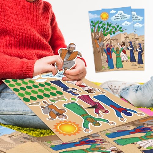 Sabary 24 Sets Zacchaeus Sticker Craft Cards for Sunday School Activities - style: Zacchaeus